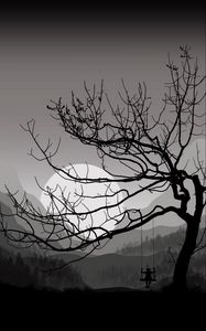 Preview wallpaper tree, swing, silhouette, night, art