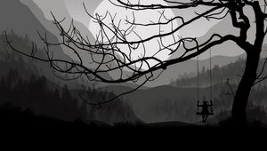 Preview wallpaper tree, swing, silhouette, night, art