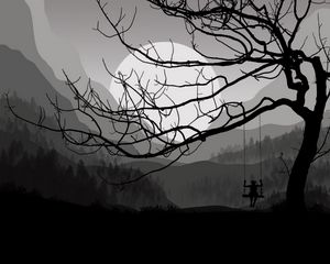 Preview wallpaper tree, swing, silhouette, night, art