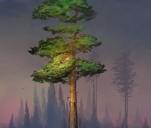 Preview wallpaper tree, trees, silhouettes, grass, art