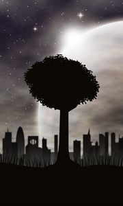 Preview wallpaper tree, vector, city, silhouettes