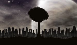 Preview wallpaper tree, vector, city, silhouettes