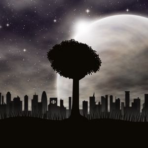 Preview wallpaper tree, vector, city, silhouettes