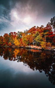 Preview wallpaper trees, autumn, lake, reflection, autumn colors