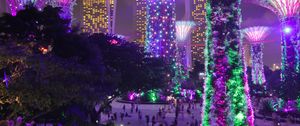 Preview wallpaper trees, backlight, decoration, city, architecture
