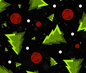 Preview wallpaper trees, balls, decorations, pattern, new year, christmas