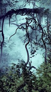 Preview wallpaper trees, branches, jungle, fog