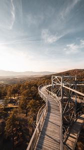 Preview wallpaper trees, bridge, mountains, distance, landscape