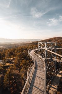 Preview wallpaper trees, bridge, mountains, distance, landscape