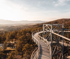 Preview wallpaper trees, bridge, mountains, distance, landscape