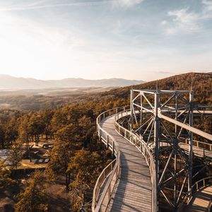 Preview wallpaper trees, bridge, mountains, distance, landscape