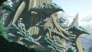 Preview wallpaper trees, buildings, sci-fi, landscape, fantasy, art