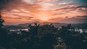 Preview wallpaper trees, clouds, sunset, sky, landscape