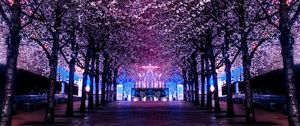 Preview wallpaper trees, ferris wheel, night, backlight