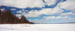 Preview wallpaper trees, field, snow, clouds, nature, winter