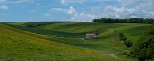 Preview wallpaper trees, fields, hills, grass, clouds