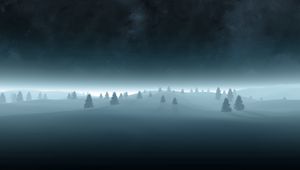 Preview wallpaper trees, fir-trees, snow, outlines, gloomy, fog, darkness