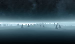 Preview wallpaper trees, fir-trees, snow, outlines, gloomy, fog, darkness