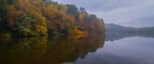 Preview wallpaper trees, forest, lake, fog, autumn, nature