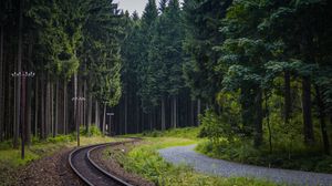 Preview wallpaper trees, forest, railway