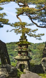 Preview wallpaper trees, forest, tower, sanctuary, architecture