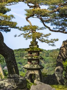 Preview wallpaper trees, forest, tower, sanctuary, architecture