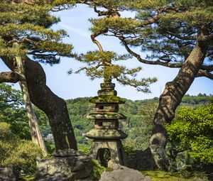 Preview wallpaper trees, forest, tower, sanctuary, architecture