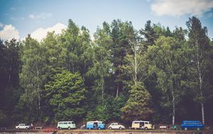 Preview wallpaper trees, forest, vans, camping