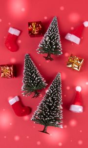 Preview wallpaper trees, gifts, new year, holiday, composition, red