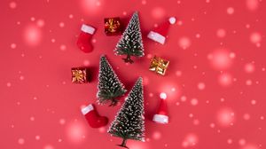 Preview wallpaper trees, gifts, new year, holiday, composition, red