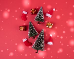 Preview wallpaper trees, gifts, new year, holiday, composition, red