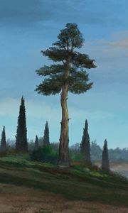 Preview wallpaper trees, hill, landscape, art