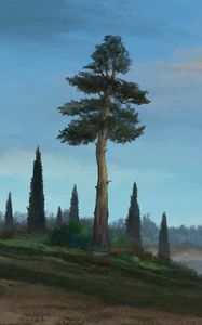 Preview wallpaper trees, hill, landscape, art