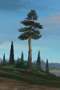 Preview wallpaper trees, hill, landscape, art