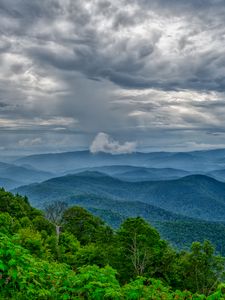 Preview wallpaper trees, hills, clouds, sky