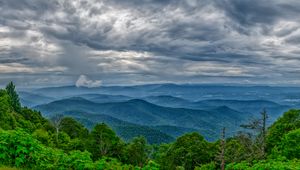 Preview wallpaper trees, hills, clouds, sky