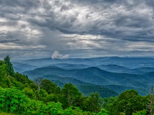 Preview wallpaper trees, hills, clouds, sky
