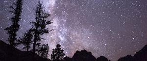 Preview wallpaper trees, hills, silhouettes, milky way, night