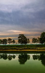 Preview wallpaper trees, house, lake, reflection, clouds, nature