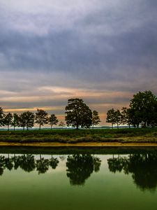 Preview wallpaper trees, house, lake, reflection, clouds, nature