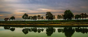 Preview wallpaper trees, house, lake, reflection, clouds, nature