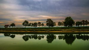 Preview wallpaper trees, house, lake, reflection, clouds, nature
