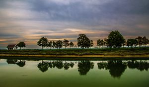 Preview wallpaper trees, house, lake, reflection, clouds, nature