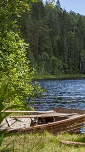 Preview wallpaper trees, lake, boat, nature, landscape