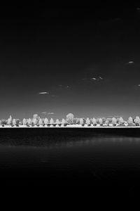 Preview wallpaper trees, lake, embankment, bw