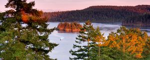 Preview wallpaper trees, lake, island, boat, nature