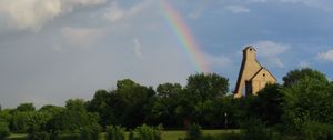 Preview wallpaper trees, lake, rainbow, nature, landscape