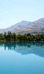 Preview wallpaper trees, lake, reflection, mountains