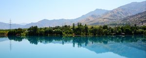 Preview wallpaper trees, lake, reflection, mountains