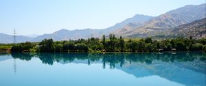 Preview wallpaper trees, lake, reflection, mountains